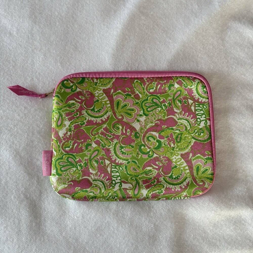 Lilly Pulitzer iPad Tablet Sleeve Case Zip Pink Green Floral Neoprene 8.5x10.5